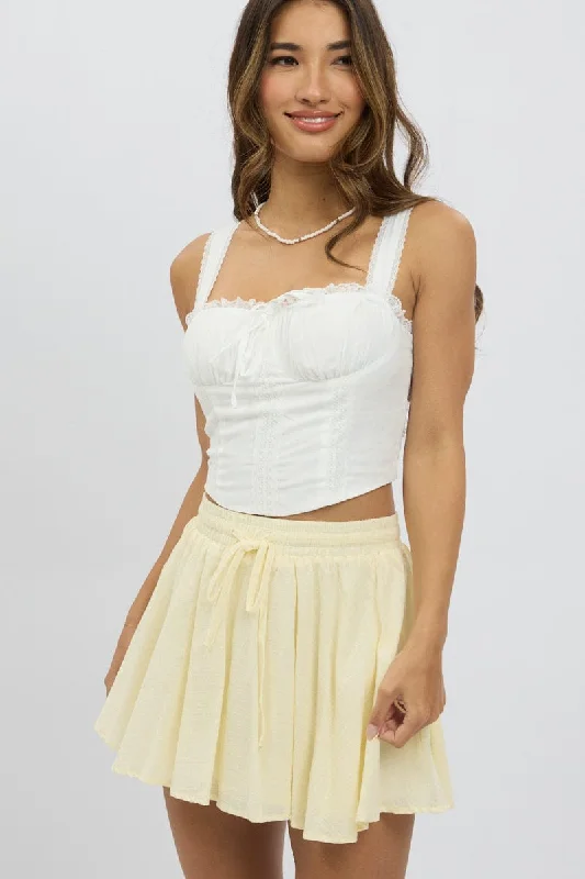 Best Clearance Sales Right Now Yellow Mini Skirt Elastic Waist Volume Textured Cotton Best Clearance Sales Right Now Yellow Mini Skirt Elastic Waist Volume Textured Cotton