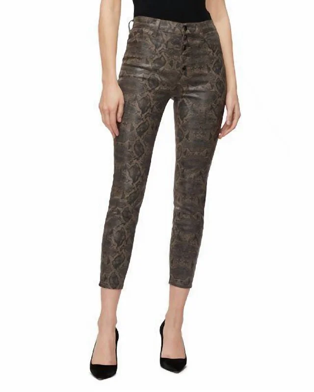 Women's Athleisure Apparel Lillie High Rise Snake Print Skinny Coated Crop Jeans In Coated Boa