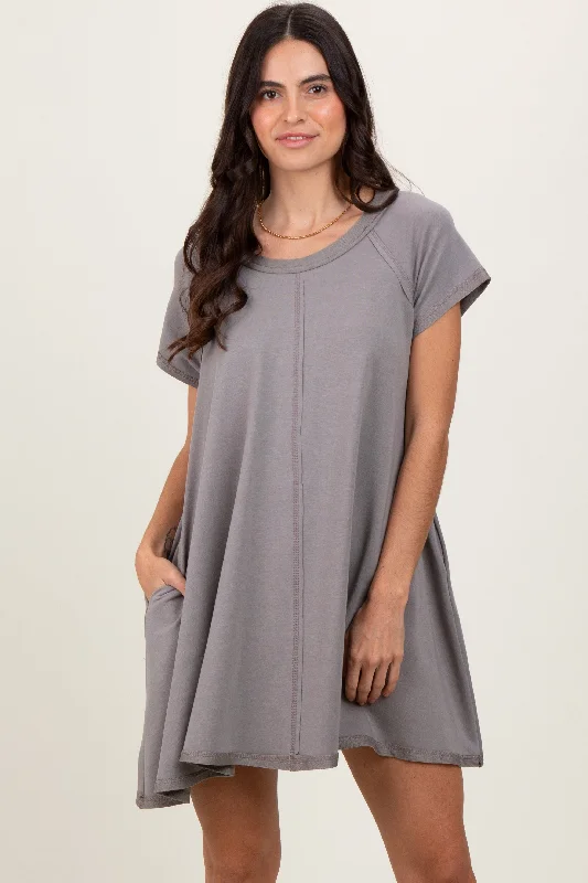 Women's Loungewear Clothes Mocha French Terry Basic Short Sleeve Mini Dress
