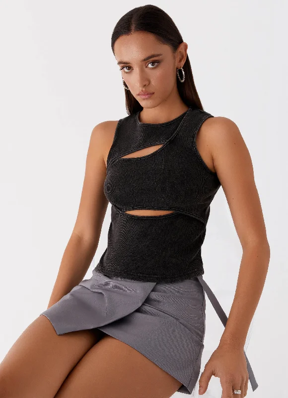 Women's Outerwear Garments Beyond Cut Out Ribbed Top - Charcoal