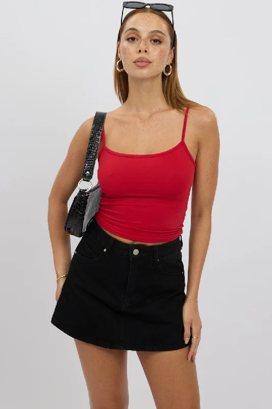 Seasonal Women's Fashion Trends Black Denim Skort Skirt High Rise