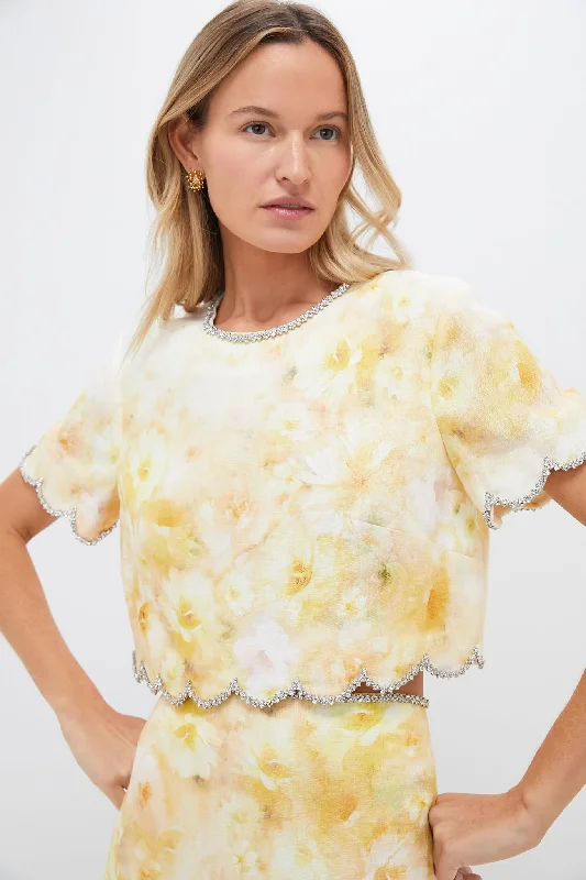 Women's Clothing And Garments Sets Yellow Floral Crush Scalloped Top