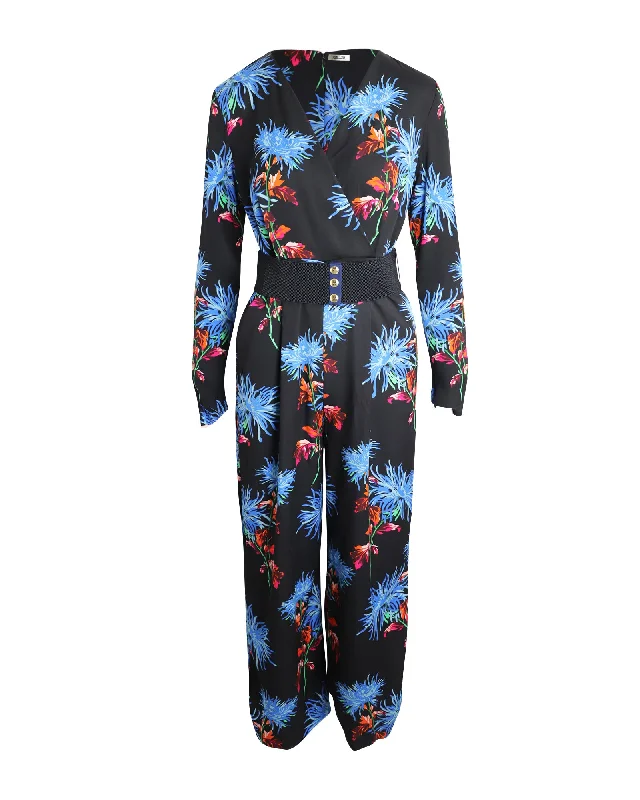 Sale Clothes Online Diane Von Furstenberg Floral Jumpsuit in Black Viscose