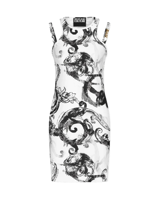 Timeless Women's Apparel Watercolor Baroque Printed Double Strap Mini Dress