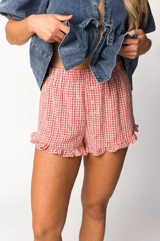 Women's Casual Dresses Georgia Gingham Ruffle Hem Shorts in Cherry Field