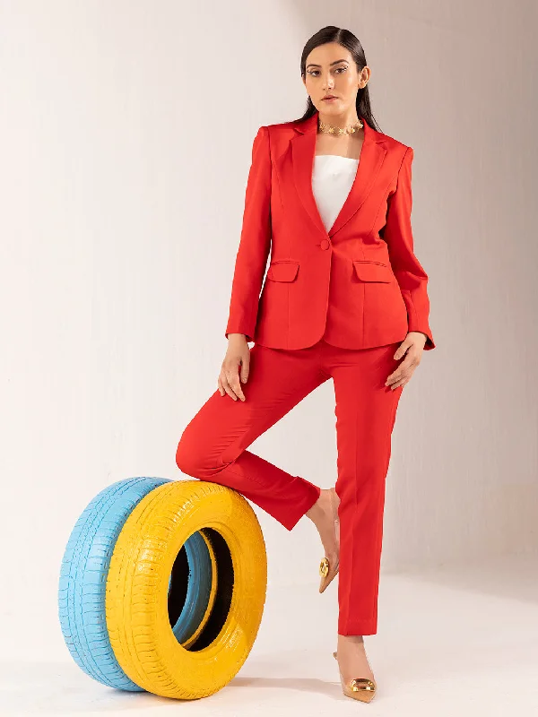 Elegant Women's Attire Women's Formal Stretch Pant Suit - Red