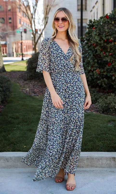 Women's Attire FINAL SALE - Deeply Darling Navy Floral Maxi Dress