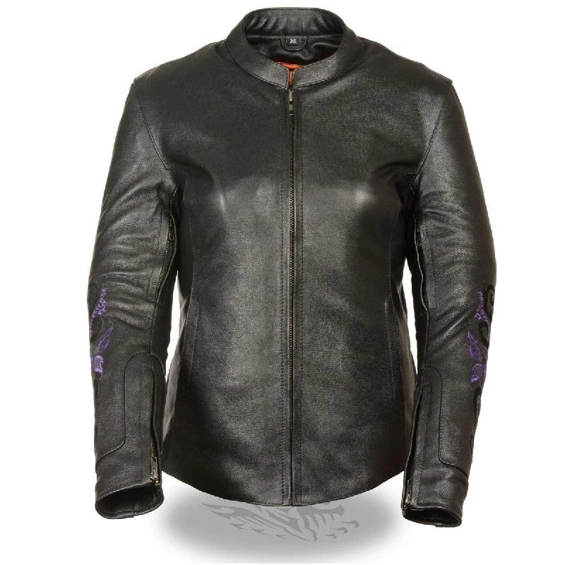 Outfits For Women Milwaukee Leather ML2071 Women's Black Leather Jacket with Purple Butterfly Design Outfits For Women Milwaukee Leather ML2071 Women's Black Leather Jacket with Purple Butterfly Design