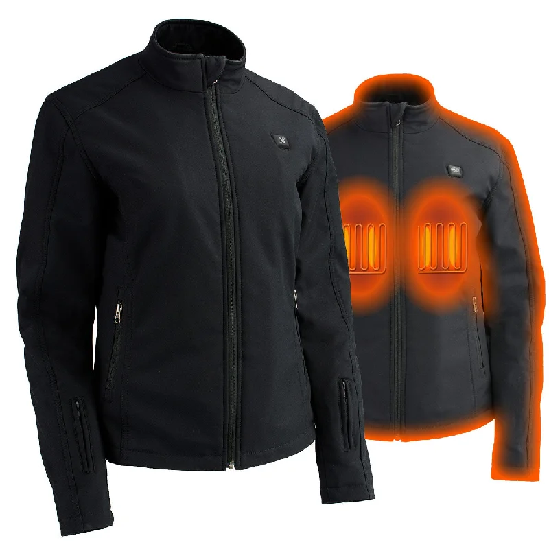 Modern Women's Apparel Nexgen Heat NXL2760SET Women's Black 'Heated' Soft Shell Jacket Front Zipper - Warming Jacket for Hiking Riding w/ Battery