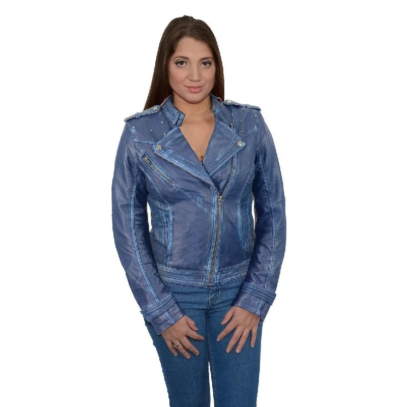 Charming Women's Clothes For Special Events Milwaukee Leather Women's Maiden Royal Blue Premium Sheepskin Motorcycle Fashion Leather Jacket with Studs SFL2840 Charming Women's Clothes For Special Events Milwaukee Leather Women's Maiden Royal Blue Premium Sheepskin Motorcycle Fashion Leather Jacket with Studs SFL2840