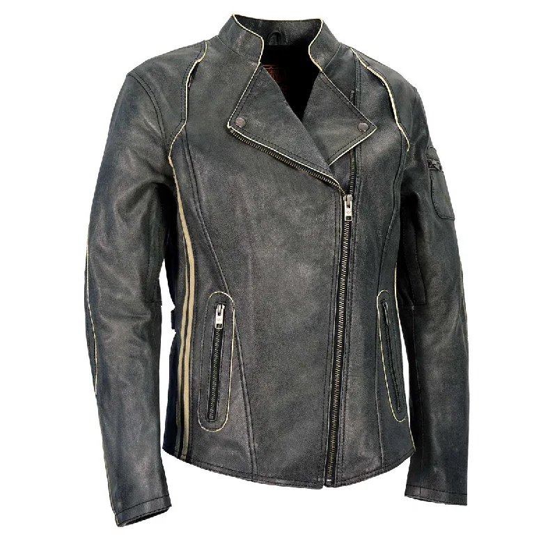 Women's Plus-Size Attire Milwaukee Leather MLL2505 Women's Lightweight Vintage Cafe Racer Jacket with Racing Stripes Women's Plus-Size Attire Milwaukee Leather MLL2505 Women's Lightweight Vintage Cafe Racer Jacket with Racing Stripes