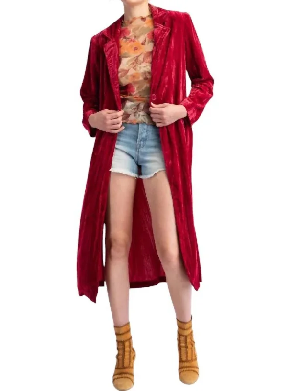 Fashionable Dresses for Women Ice Hot Velvet Maxi Coat In Red