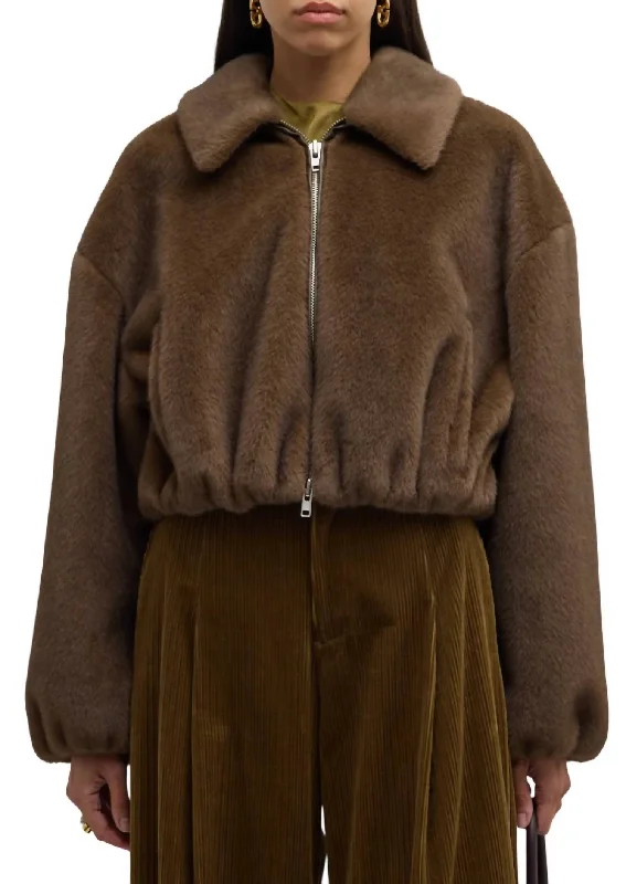 Comfortable Casual Women's Clothing Esme Faux Fur Jacket In Brown