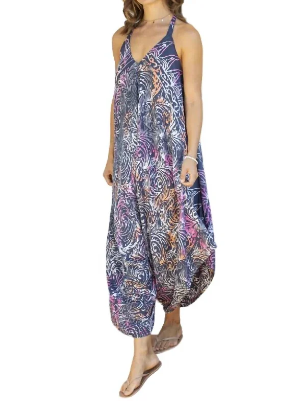 Women's Athletic Garments Gypsy Jumpsuit In Bahamas Grey Peach Paisley