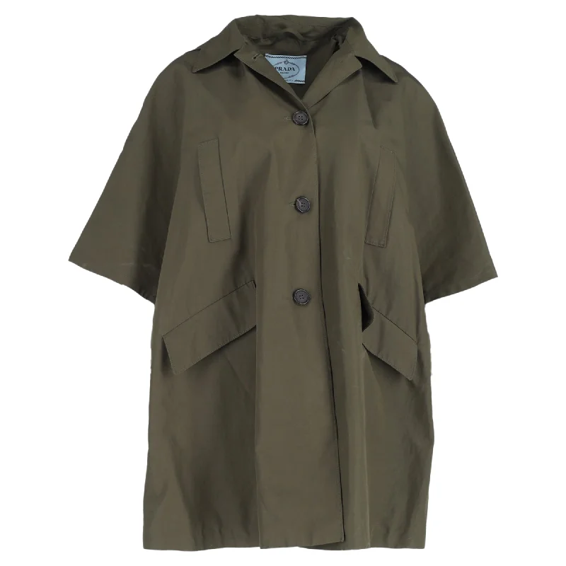 Best Boutiques Online Prada Buttoned Hooded Short Sleeve Parka Jacket in Olive Cotton Best Boutiques Online Prada Buttoned Hooded Short Sleeve Parka Jacket in Olive Cotton