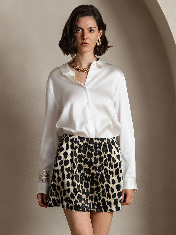Women's Trendy Outfits 19Momme Silk Sexy Leopard Pattern Mini skirt