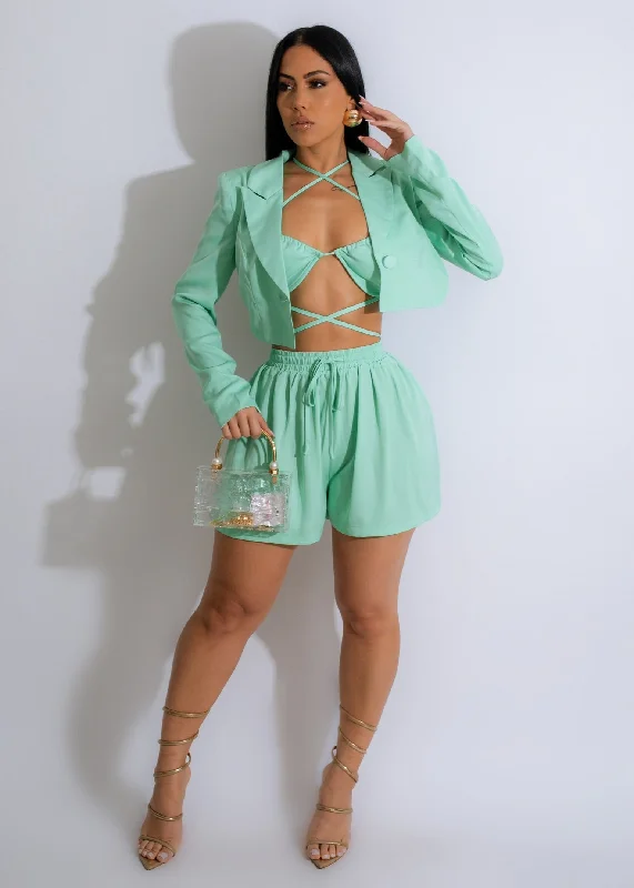 Casual Chic Clothing For Women Classy Girl Silk Short Set Green