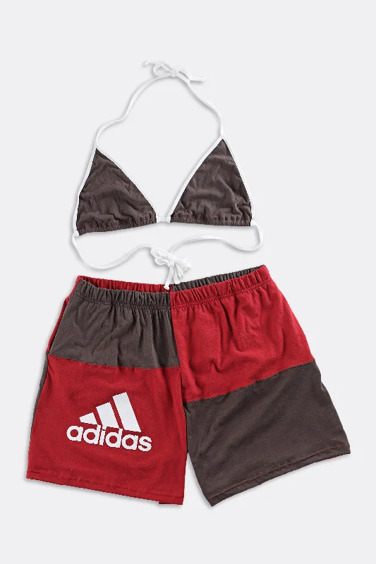 Women's Clothing With Trendy Designs Rework Adidas Patchwork Tee Short Set - 3XL