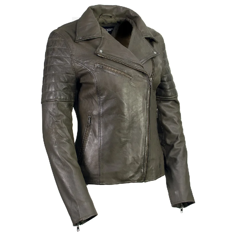Women's Weekend Outfit Milwaukee Leather Women's Duchess Olive Motorcycle Style Fashion Casual Leather Jacket SFL2870 Women's Weekend Outfit Milwaukee Leather Women's Duchess Olive Motorcycle Style Fashion Casual Leather Jacket SFL2870