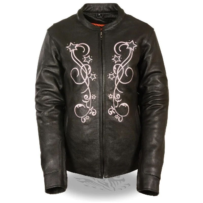 Stylish Women's Clothes for Work and Play Milwaukee Leather ML2500 Women's Reflective Star Riveted Black/Pink Leather Jacket Stylish Women's Clothes for Work and Play Milwaukee Leather ML2500 Women's Reflective Star Riveted Black/Pink Leather Jacket