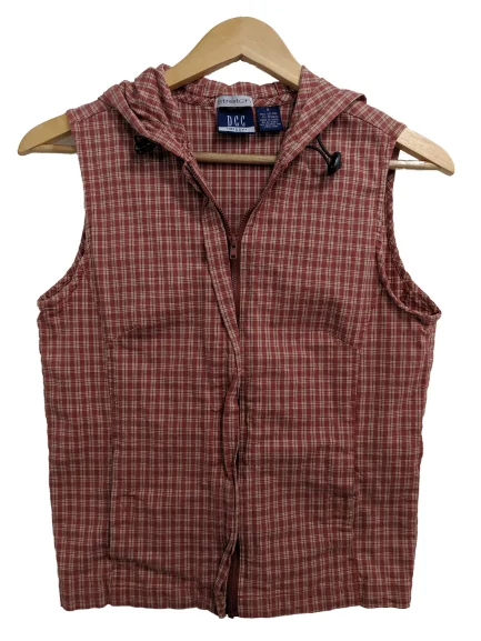 Workwear Fashion for Women [S] 90's Plaid Zip-Up Vest with Hood