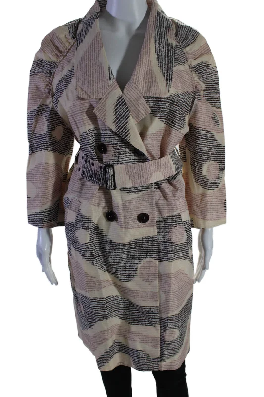 Affordable Online Boutiques M Missoni Womens Double Breasted Abstract Silk Coat White Pink Black