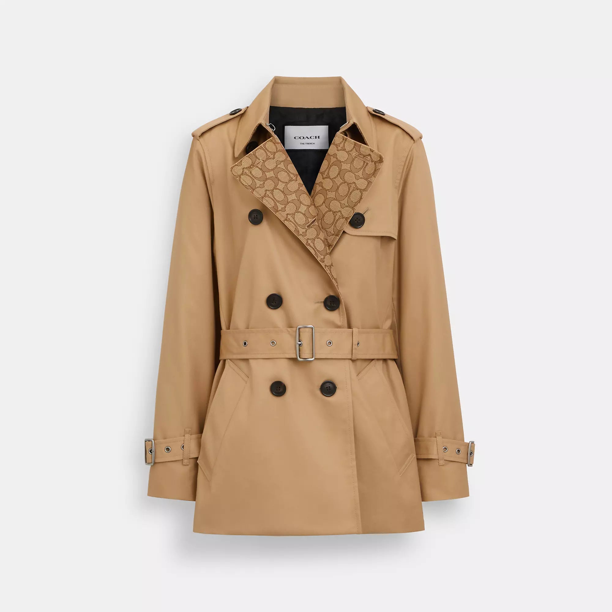 Relaxed Fit Women's Fashion Coach Outlet Signature Lapel Short Trench