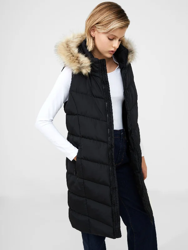 Women's Seasonal Fashion Trends Faux Fur Hooded Chevron Puffer Gilet