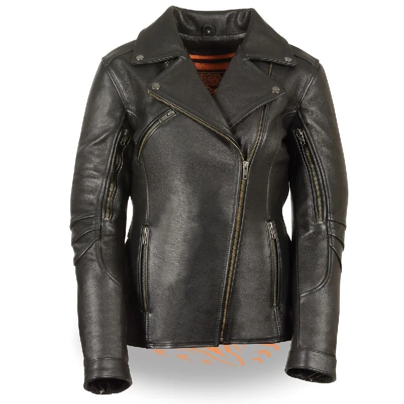 Women's Professional Outfit Milwaukee Leather MLL2580 Women's Long Length Belt-Less Vented Black Leather Jacket Women's Professional Outfit Milwaukee Leather MLL2580 Women's Long Length Belt-Less Vented Black Leather Jacket