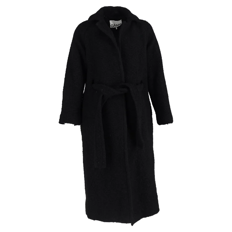 Formal Garments For Women Ganni Long Boucle Coat in Black Wool