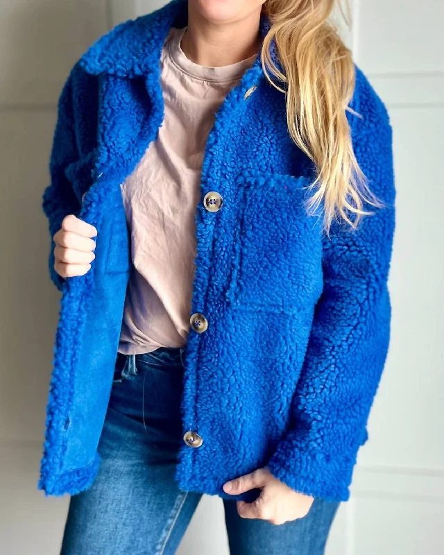 Online Clothing Boutiques Cozy Sherpa Fleece Jacket In Azure