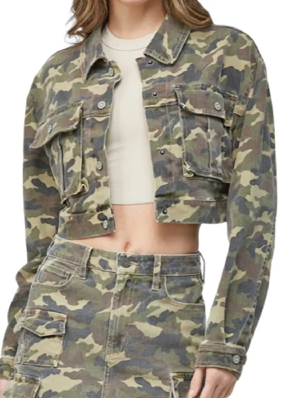 Women's Wedding Apparel Camo Cropped Cargo Jacket In Camouflage