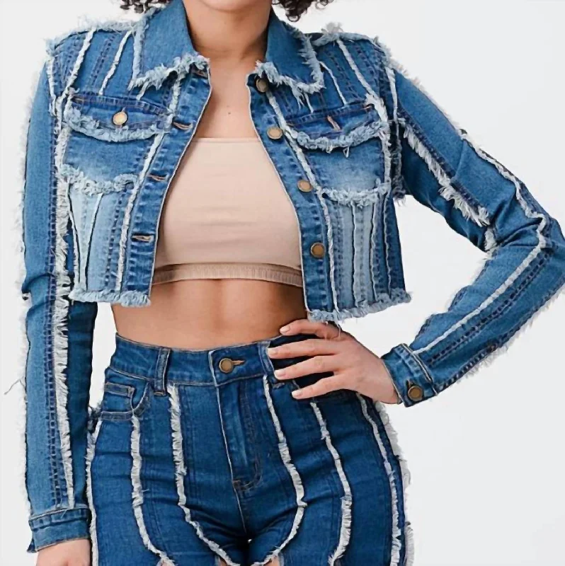 Women's Chic Apparel Frayed Jean Jacket In Denim