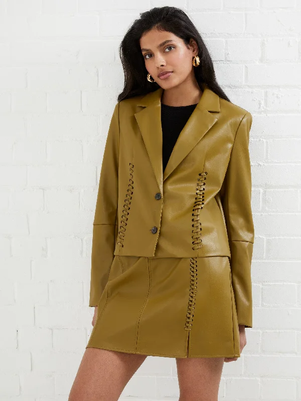 Sales Clothes Crolenda PU Lace-Up Cropped Blazer