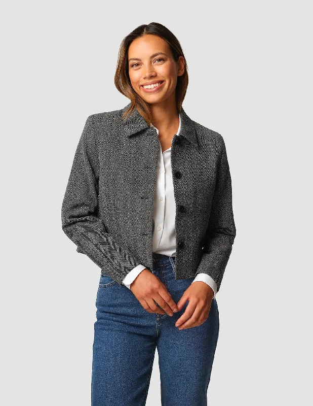 Women's Work Outfit Serene Short Jacket Grey Herringbone