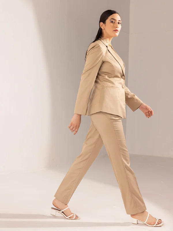 Women's Casual Attire Poly Viscose Pant Suit - Beige