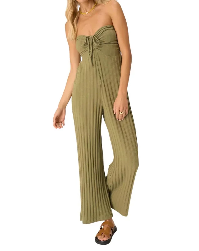 Chic Women's Attire Marseille Strapless Rib Jumpsuit In Sea Kelp