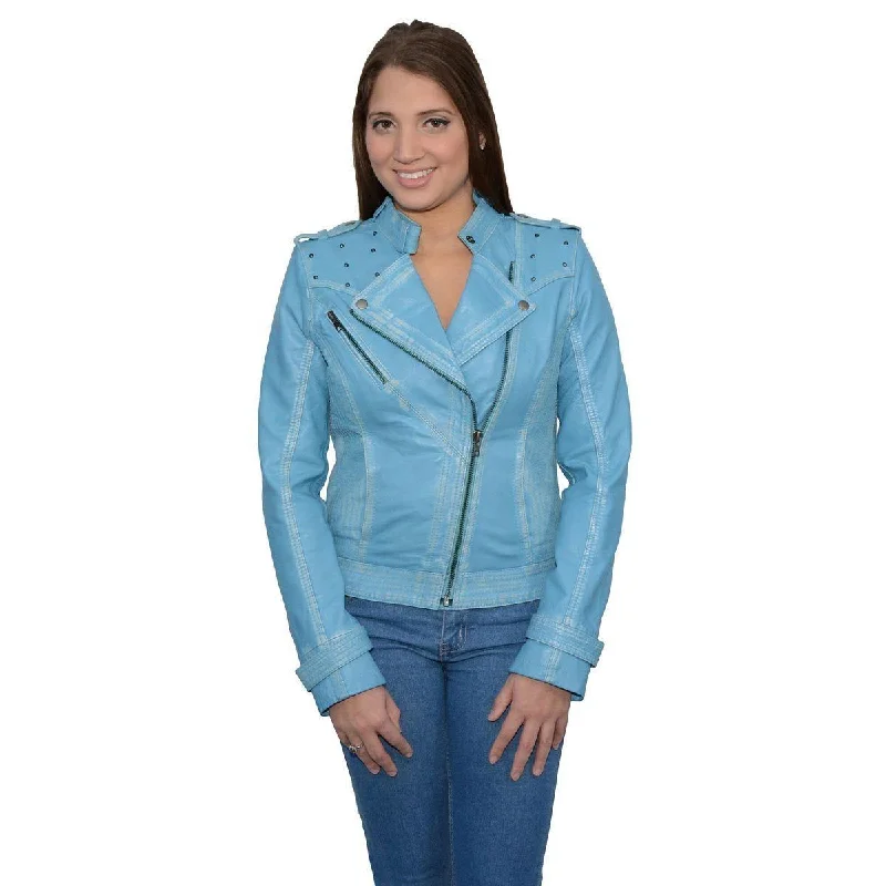 Outlet Clothing Milwaukee Leather Women's Maiden Aqua Premium Sheepskin Motorcycle Fashion Leather Jacket with Studs SFL2840 Outlet Clothing Milwaukee Leather Women's Maiden Aqua Premium Sheepskin Motorcycle Fashion Leather Jacket with Studs SFL2840