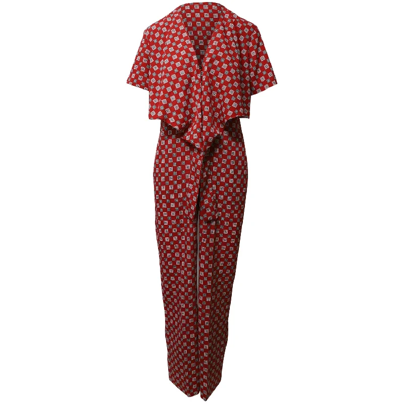 Women's Casual Garments Sandro Paris Printed Flowy Jumpsuit in Red Polyester