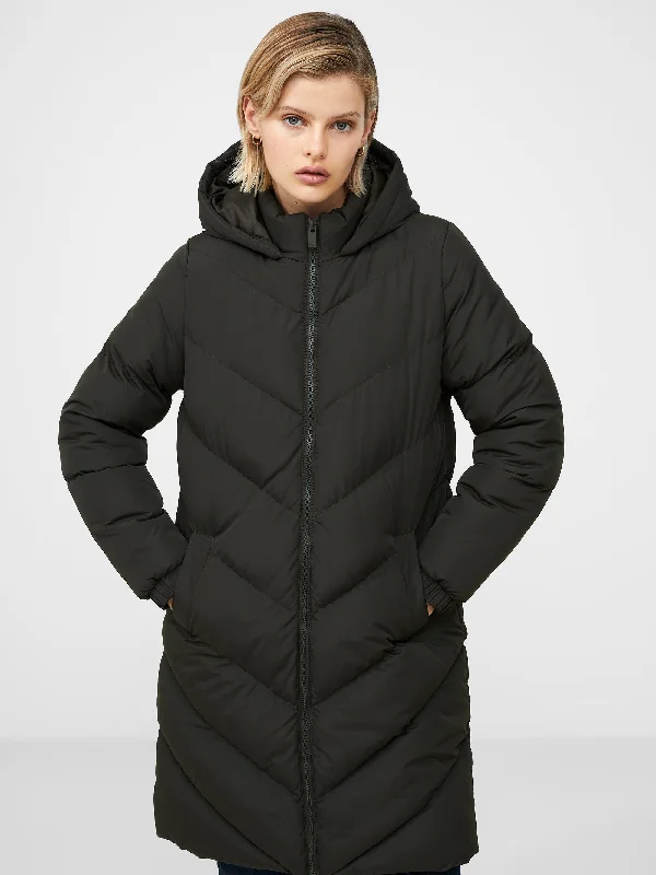 Unique Women's Fashion Pieces Hooded Chevron Puffer Coat