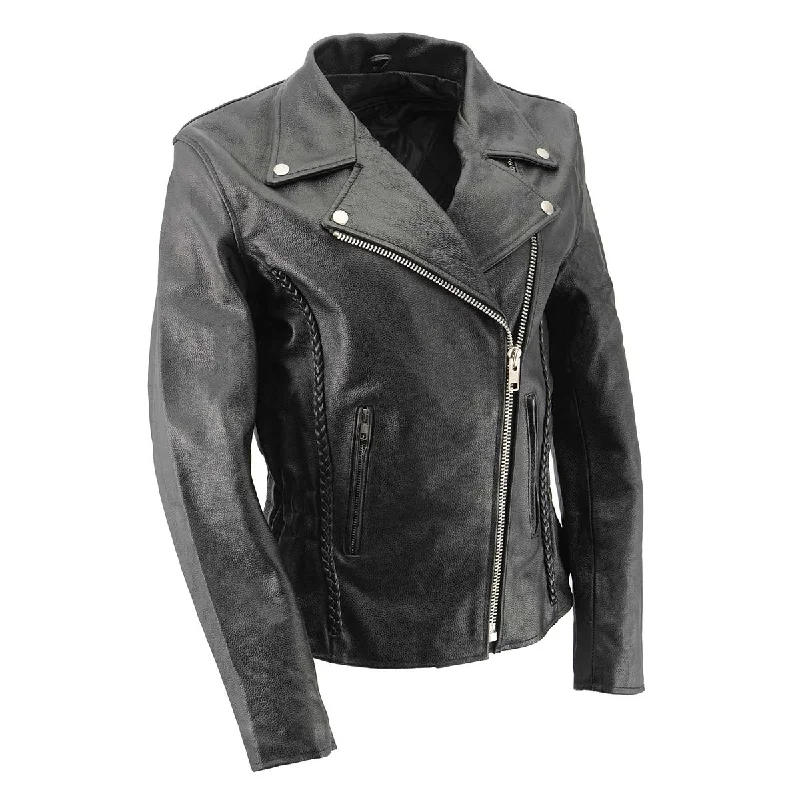 Women's Chic Outerwear Attire Milwaukee Leather SH7013 Women's Black 'Braided' Motorcycle Leather Jacket Women's Chic Outerwear Attire Milwaukee Leather SH7013 Women's Black 'Braided' Motorcycle Leather Jacket