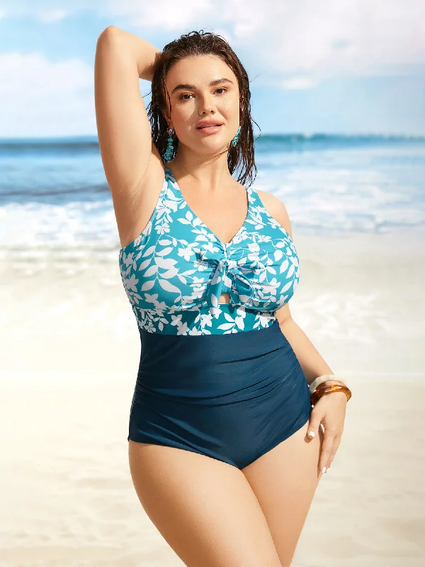 Comfortable Garments For Women Silhouette Floral Print Patchwork Gathered One Piece Swimsuit Comfortable Garments For Women Silhouette Floral Print Patchwork Gathered One Piece Swimsuit