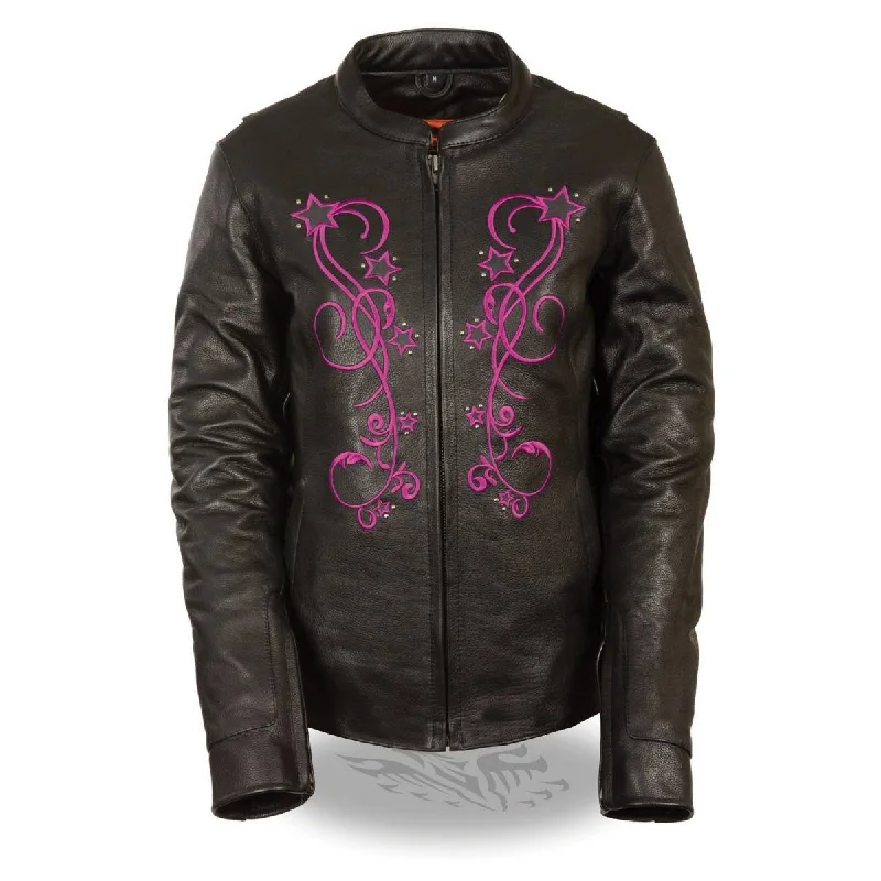 Casual Dresses for Women Milwaukee Leather MLL2500 Women's Black and Fuchsia Pink Leather Jacket with Embroidery Casual Dresses for Women Milwaukee Leather MLL2500 Women's Black and Fuchsia Pink Leather Jacket with Embroidery