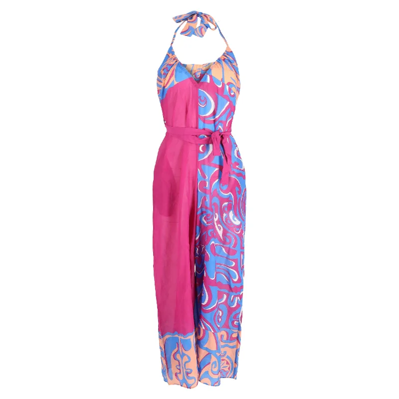 Women's Elegant Formal Outfit Emilio Pucci Printed Halter Neck Jumpsuit in Fuchsia Viscose Women's Elegant Formal Outfit Emilio Pucci Printed Halter Neck Jumpsuit in Fuchsia Viscose