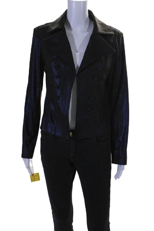 Women's Clothing Sets Insight Womens Sparkle Metallic Midnight Blue Long Sleeve Jacket