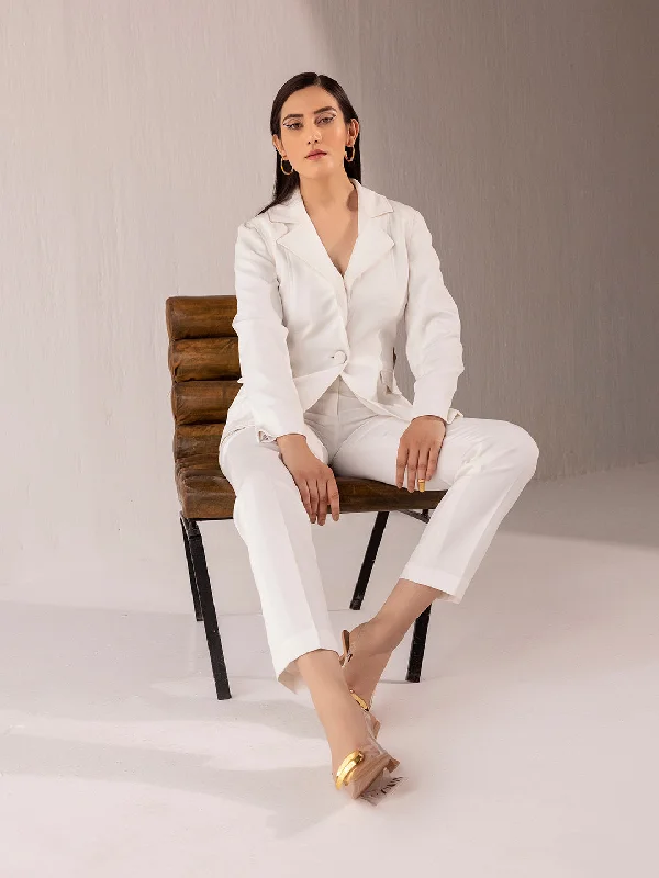 Women's Vintage Attire White Stretch Pant Suit