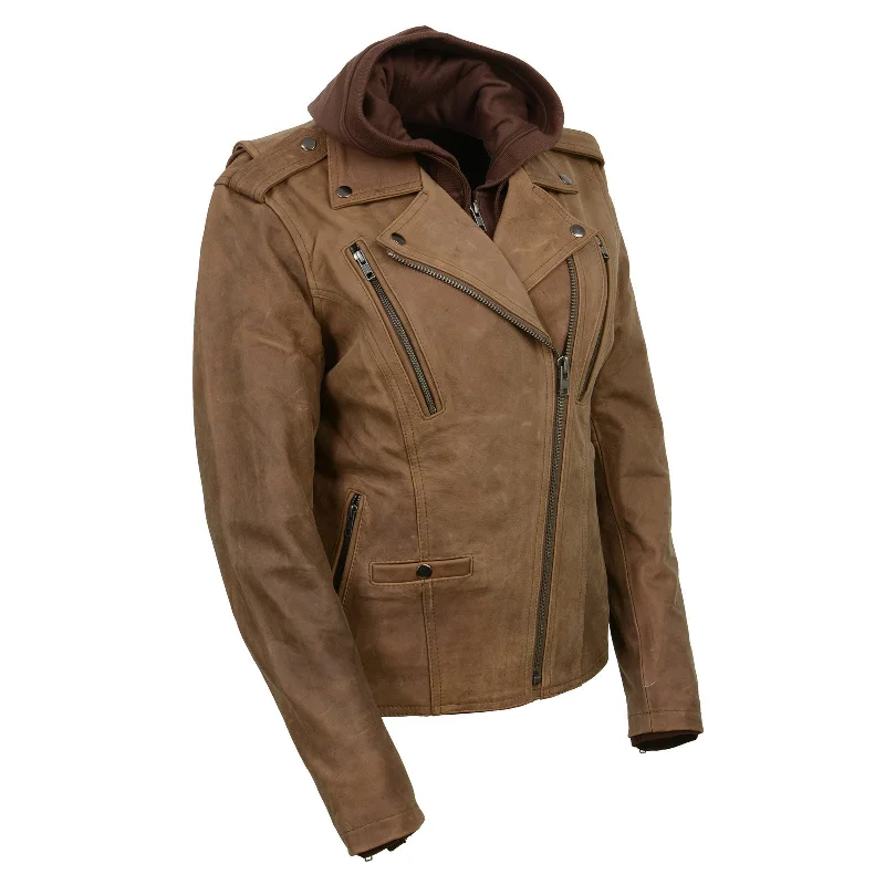 Women's Clothes For Special Occasions Milwaukee Leather MLL2511 Women's 'Damsel' Vintage Crazy Horse Brown Leather Jacket w/ Removable Hoodie Women's Clothes For Special Occasions Milwaukee Leather MLL2511 Women's 'Damsel' Vintage Crazy Horse Brown Leather Jacket w/ Removable Hoodie