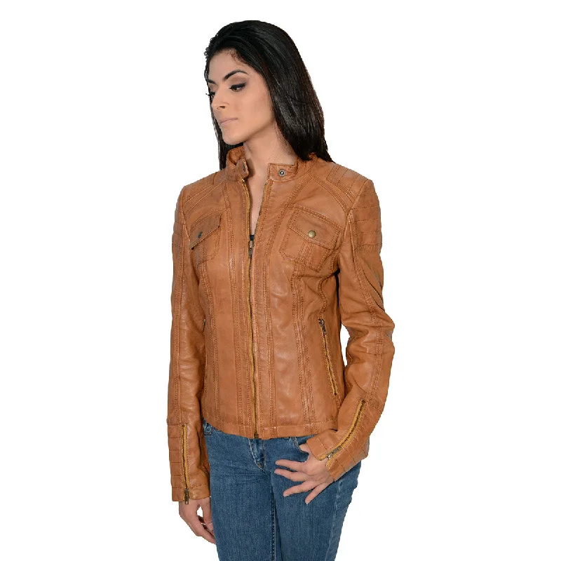 Clothes Sales Milwaukee Leather SFL2805 Women's Cognac Quilted Mandarin Collar Fashion Casual Leather Jacket Clothes Sales Milwaukee Leather SFL2805 Women's Cognac Quilted Mandarin Collar Fashion Casual Leather Jacket