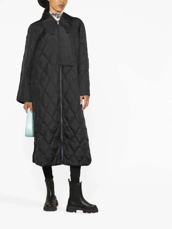 Unique Women's Fashion Pieces Ripstop Quilt Coat In Black