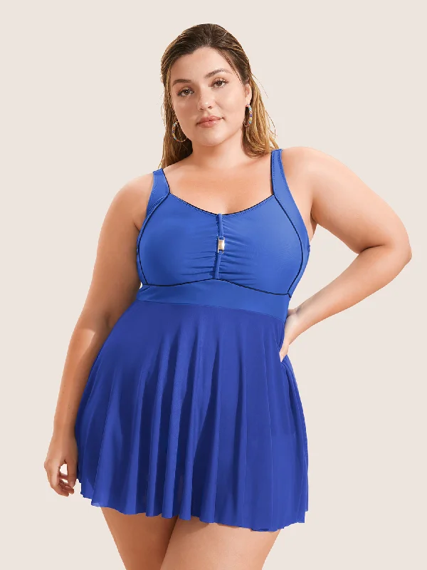 Stylish Women's Attire Solid Heart Neckline Gathered Dress